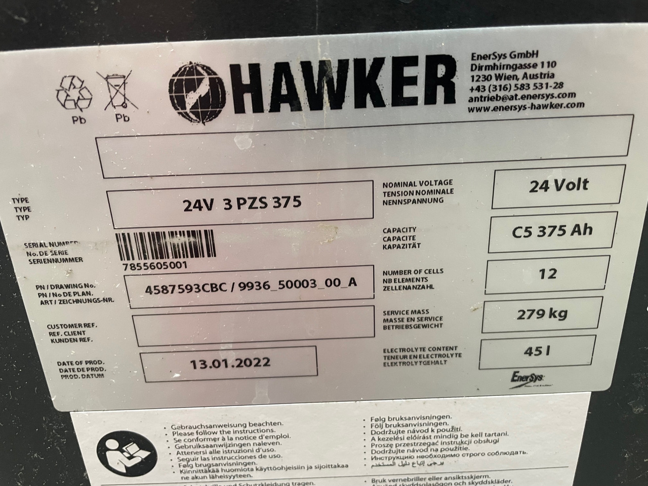 Hawker 24 Volt I 3 PZS 375 - Batterij voor Intern transport: afbeelding 2 Hawker 24 Volt I 3 PZS 375 - Batterij voor Intern transport: afbeelding 2