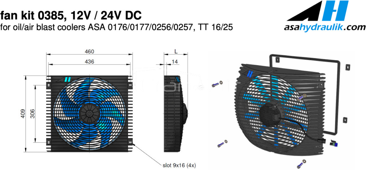 Wentylator chłodnicy ASA Hydraulik TT16, 25, ASA 0176-0256 24VDC - Oliekoeler voor Autolaadkraan: afbeelding 2 Wentylator chłodnicy ASA Hydraulik TT16, 25, ASA 0176-0256 24VDC - Oliekoeler voor Autolaadkraan: afbeelding 2