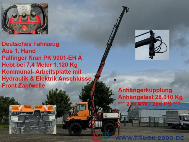 Unimog U400 4x4 PK9001 5.+6.Steuerkreis Zapfwelle 286PS - Vrachtwagen met open laadbak, Kraanwagen: afbeelding 1 Unimog U400 4x4 PK9001 5.+6.Steuerkreis Zapfwelle 286PS - Vrachtwagen met open laadbak, Kraanwagen: afbeelding 1