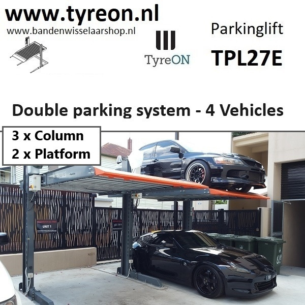 TPL27E-2 car parking lift - electric release of safety locks - no air pressure required - 3 columns - 4 cars - Werkplaats toebehoor: afbeelding 1 TPL27E-2 car parking lift - electric release of safety locks - no air pressure required - 3 columns - 4 cars - Werkplaats toebehoor: afbeelding 1