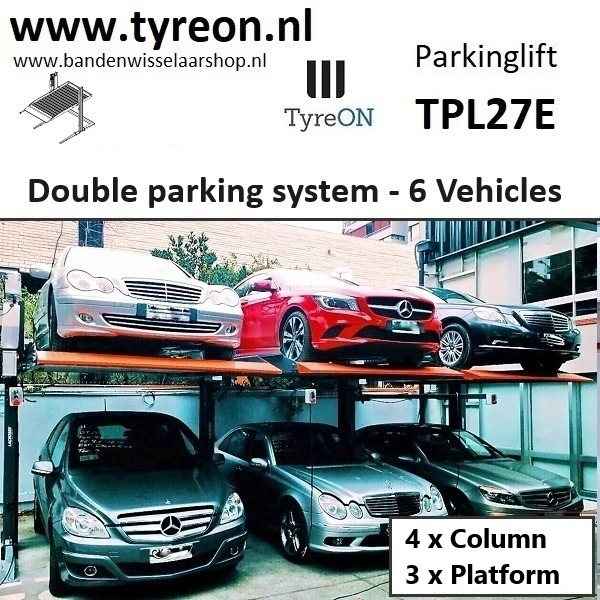TPL27E-3 car parking lift - electric release of safety locks - no air pressure required - 4 columns - 6 cars - Werkplaats toebehoor: afbeelding 1 TPL27E-3 car parking lift - electric release of safety locks - no air pressure required - 4 columns - 6 cars - Werkplaats toebehoor: afbeelding 1