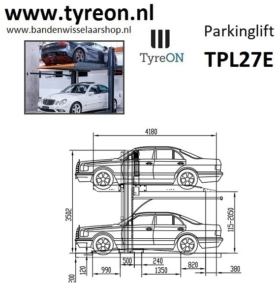 TPL27E-4 car parking lift - electric release of safety locks - no air pressure required - 5 columns - 8 cars - Werkplaats toebehoor: afbeelding 2 TPL27E-4 car parking lift - electric release of safety locks - no air pressure required - 5 columns - 8 cars - Werkplaats toebehoor: afbeelding 2