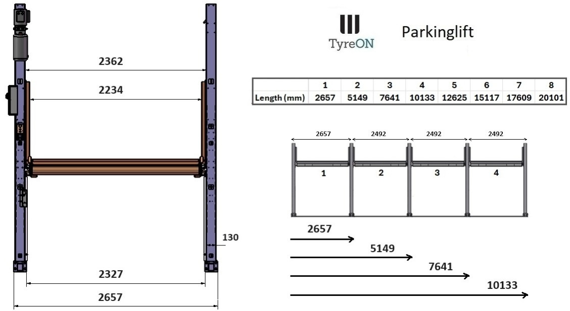 TPL27E-4 car parking lift - electric release of safety locks - no air pressure required - 5 columns - 8 cars - Werkplaats toebehoor: afbeelding 4 TPL27E-4 car parking lift - electric release of safety locks - no air pressure required - 5 columns - 8 cars - Werkplaats toebehoor: afbeelding 4