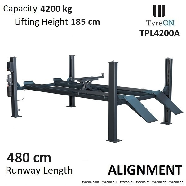 TPL4200A 4 columns alignment carlift - 4.8 meter runways - 4.2T - Werkplaats toebehoor: afbeelding 1 TPL4200A 4 columns alignment carlift - 4.8 meter runways - 4.2T - Werkplaats toebehoor: afbeelding 1