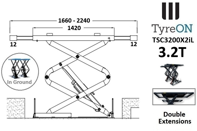 TSC3500X2iL in floor scissor lift - double extensions- Platform length up to 224 cm - also for longer vehicles - Werkplaats toebehoor: afbeelding 3 TSC3500X2iL in floor scissor lift - double extensions- Platform length up to 224 cm - also for longer vehicles - Werkplaats toebehoor: afbeelding 3