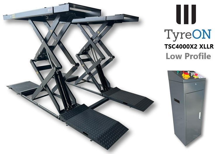 TSC4000X2 XLLR Low Profile 4T floor mounted scissor lift - Large lifting range, 66 cm wide extendable tables 148.5 to 230,5 cm - Hydromechanically locked - no air required - Also for vehicles with 5 c - Werkplaats toebehoor: afbeelding 2 TSC4000X2 XLLR Low Profile 4T floor mounted scissor lift - Large lifting range, 66 cm wide extendable tables 148.5 to 230,5 cm - Hydromechanically locked - no air required - Also for vehicles with 5 c - Werkplaats toebehoor: afbeelding 2