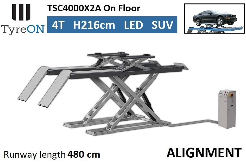 TSC4000X2A Alignment scissor lift - On floor - Free wheel lifting system - 4.8 m lightened runways - 4T - Mounted on the floor - Werkplaats toebehoor: afbeelding 1 TSC4000X2A Alignment scissor lift - On floor - Free wheel lifting system - 4.8 m lightened runways - 4T - Mounted on the floor - Werkplaats toebehoor: afbeelding 1