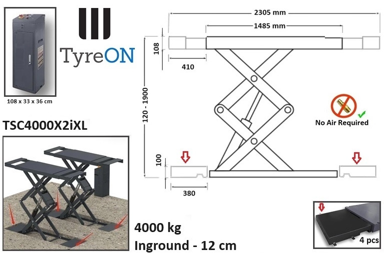 TSC4000X2iXL In floor scissor lift - Double extensions - 12 cm installation depth - Hydromechanically locked - No compressed air required - 4T - Werkplaats toebehoor: afbeelding 2 TSC4000X2iXL In floor scissor lift - Double extensions - 12 cm installation depth - Hydromechanically locked - No compressed air required - 4T - Werkplaats toebehoor: afbeelding 2