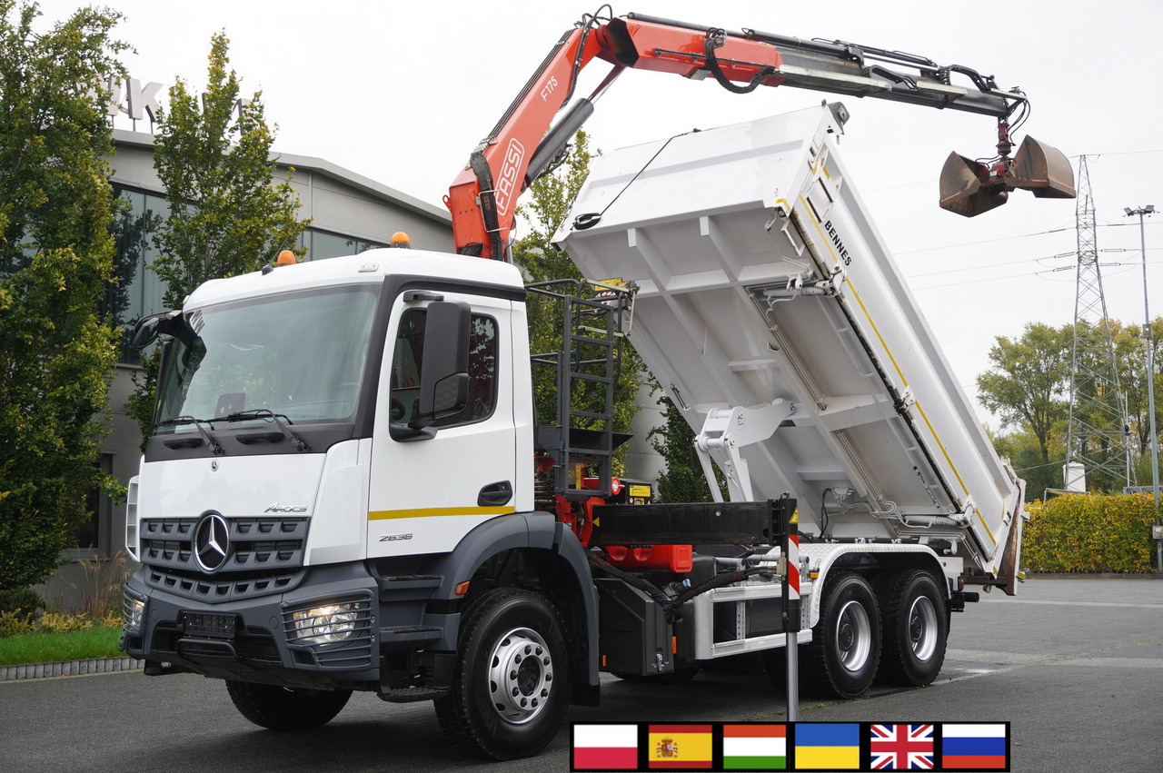 MERCEDES-BENZ Arocs 2636 6x4 / Fassi F175 / 7.7 t / 10 m / 2-side tipper / Bortmatic - Kipper vrachtwagen, Kraanwagen: afbeelding 1 MERCEDES-BENZ Arocs 2636 6x4 / Fassi F175 / 7.7 t / 10 m / 2-side tipper / Bortmatic - Kipper vrachtwagen, Kraanwagen: afbeelding 1