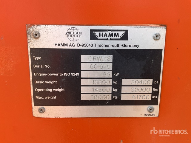 2003 Hamm GRW18 8 Wheel Pneumatic Roller - Bandenwals: afbeelding 1 2003 Hamm GRW18 8 Wheel Pneumatic Roller - Bandenwals: afbeelding 1