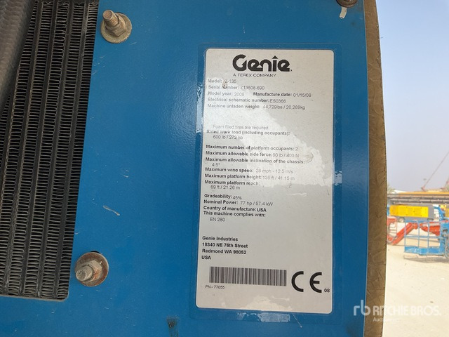 2008 Genie Z-135 4WD Diesel Articulating Boom Lift - Knikarmhoogwerker: afbeelding 3 2008 Genie Z-135 4WD Diesel Articulating Boom Lift - Knikarmhoogwerker: afbeelding 3