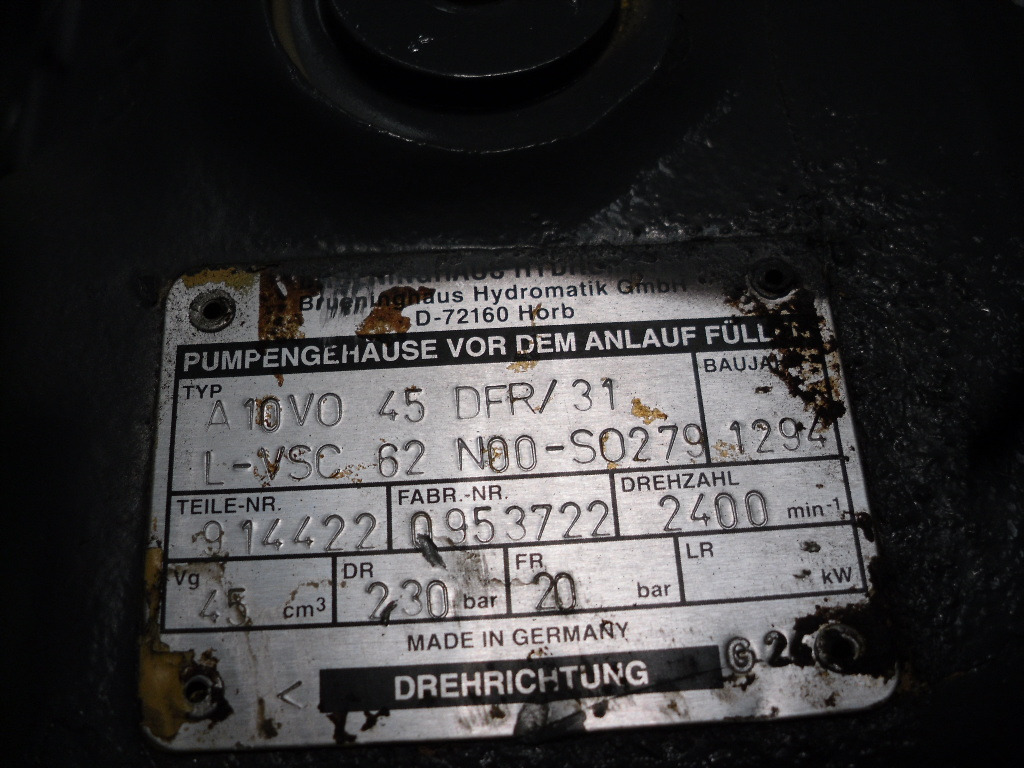 Brueninghaus Hydromatik A10VO45DFR/31 L-VSC62N00-SO279 - - Hydraulische pomp voor Bouwmachine: afbeelding 3 Brueninghaus Hydromatik A10VO45DFR/31 L-VSC62N00-SO279 - - Hydraulische pomp voor Bouwmachine: afbeelding 3