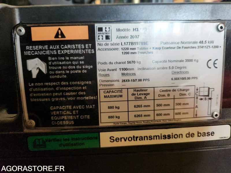 CHARIOT ELEVATEUR DIESEL 3T5 HYSTER H3.5FT - 2007 - 1033 heures - Diesel heftruck: afbeelding 2 CHARIOT ELEVATEUR DIESEL 3T5 HYSTER H3.5FT - 2007 - 1033 heures - Diesel heftruck: afbeelding 2