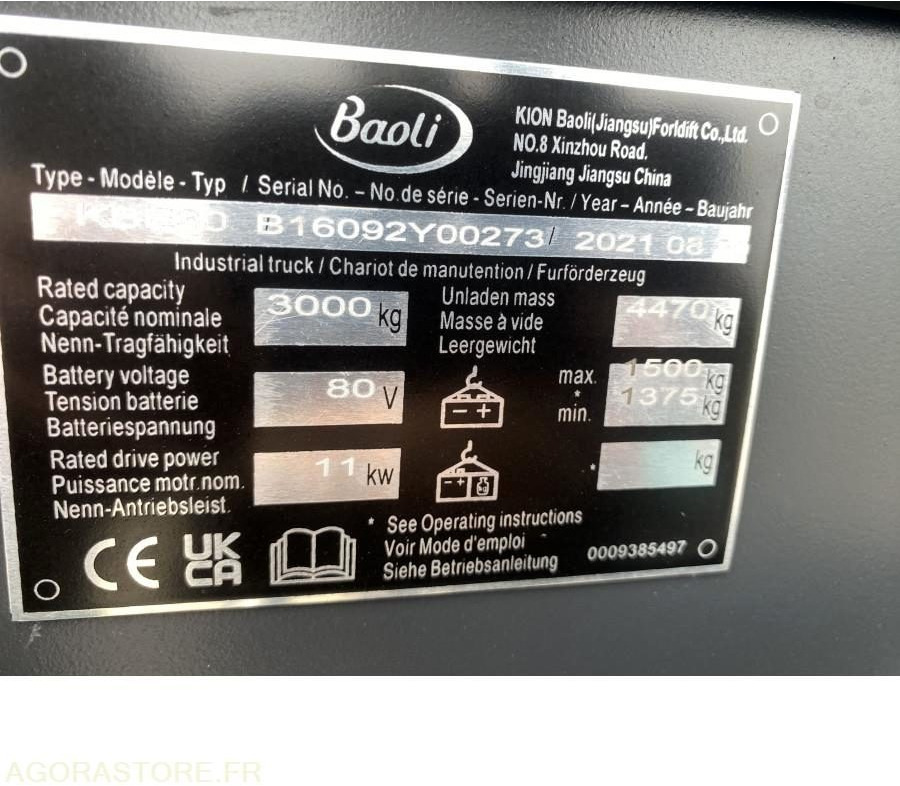 Chariot élévateur NEUF BAOLI KBE30N 3T ELECTRIQUE - Elektrische heftruck: afbeelding 3 Chariot élévateur NEUF BAOLI KBE30N 3T ELECTRIQUE - Elektrische heftruck: afbeelding 3