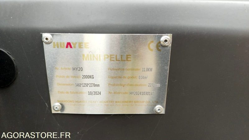 MINI-PELLE MOTEUR KUBOTA - HUAYEE HY20 - Graafmachine: afbeelding 5 MINI-PELLE MOTEUR KUBOTA - HUAYEE HY20 - Graafmachine: afbeelding 5