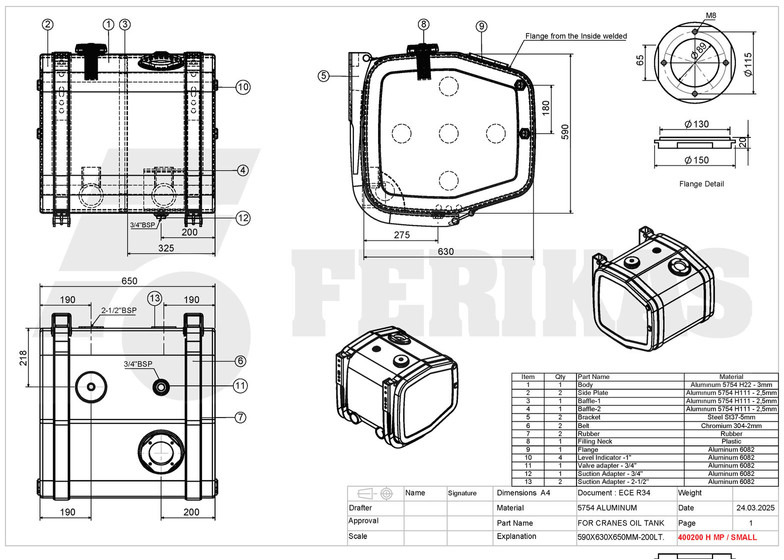 Nieuw Hydrauliektank voor Vrachtwagen Hydraulic aluminum oil tank 200L: afbeelding 14