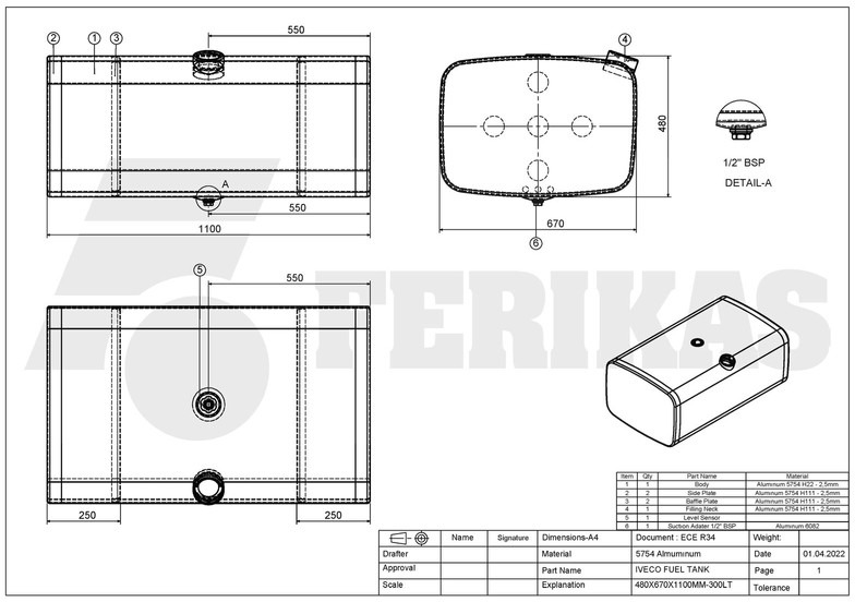 Nieuw Brandstoftank voor Vrachtwagen Iveco New aluminum fuel tank 300L: afbeelding 7