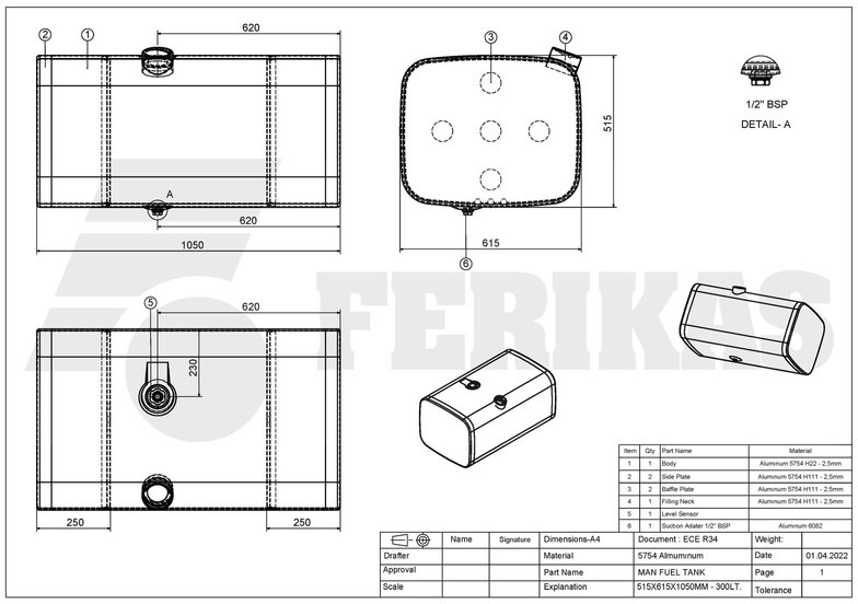 Nieuw Brandstoftank voor Vrachtwagen MAN New aluminum fuel tank 300L: afbeelding 7