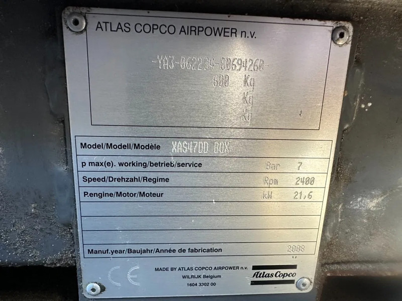 Atlas-Copco XAS 47 DD Deutz 2.6 m3 / min 7 Bar 21 kW Mobiele Diesel Compressor op aanhanger - Luchtcompressor: afbeelding 4 Atlas-Copco XAS 47 DD Deutz 2.6 m3 / min 7 Bar 21 kW Mobiele Diesel Compressor op aanhanger - Luchtcompressor: afbeelding 4