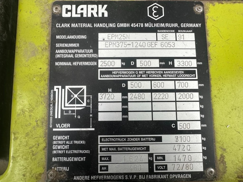 Clark EPM25N 2.5 ton Duplex Sideshift Elektra Heftruck - Elektrische heftruck: afbeelding 4 Clark EPM25N 2.5 ton Duplex Sideshift Elektra Heftruck - Elektrische heftruck: afbeelding 4