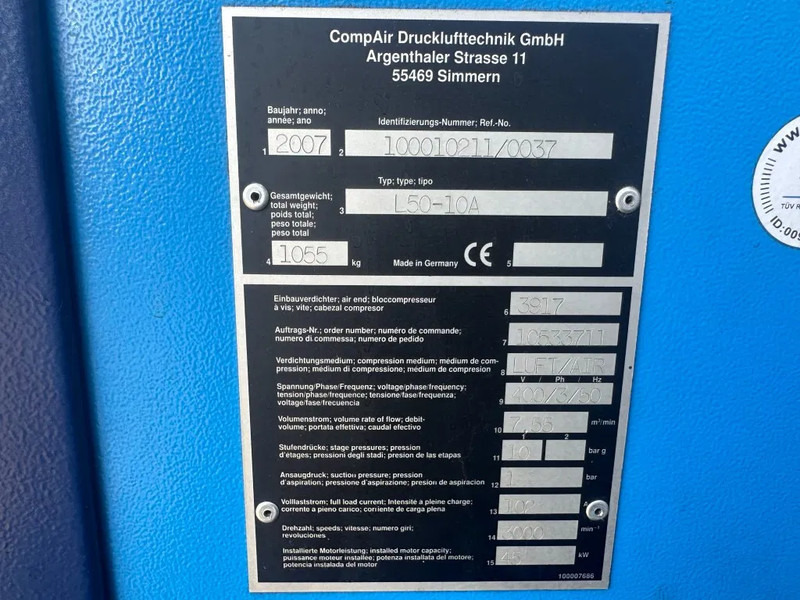 Compair L50 - 10A 45 kW 7.55 m3 / min 10 Bar Elektrische Schroefcompressor - Luchtcompressor: afbeelding 2 Compair L50 - 10A 45 kW 7.55 m3 / min 10 Bar Elektrische Schroefcompressor - Luchtcompressor: afbeelding 2
