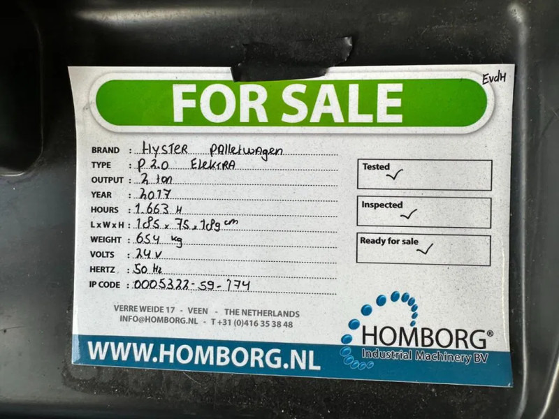 Palletwagen Hyster P2.0 Palletwagen 2 ton Elektra Pallettruck: afbeelding 19 Palletwagen Hyster P2.0 Palletwagen 2 ton Elektra Pallettruck: afbeelding 19