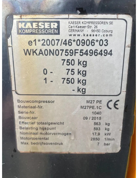 Luchtcompressor Kaeser M27 Kubota 2,7 m3 / min 7 Bar 18 kW Mobiele Silent Diesel Compressor: afbeelding 13