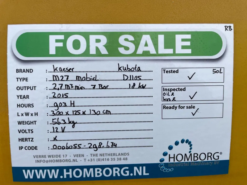 Luchtcompressor Kaeser M27 Kubota 2,7 m3 / min 7 Bar 18 kW Mobiele Silent Diesel Compressor: afbeelding 17