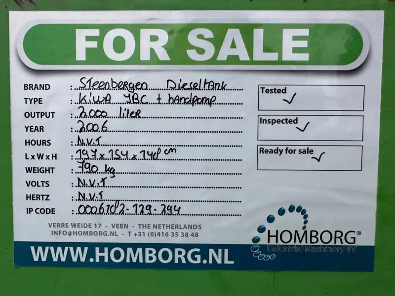 Opslagtank Kiwa IBC Steenbergen 2000 liter Dieseltank met handpomp Milieutank: afbeelding 16