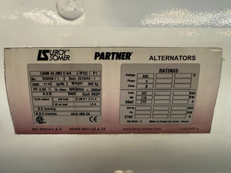 Leroy Somer LSAM 46.2M3 C 6/4 Generatordeel 150 kVA Alternator New overstock ! - Industrie generator: afbeelding 4 Leroy Somer LSAM 46.2M3 C 6/4 Generatordeel 150 kVA Alternator New overstock ! - Industrie generator: afbeelding 4