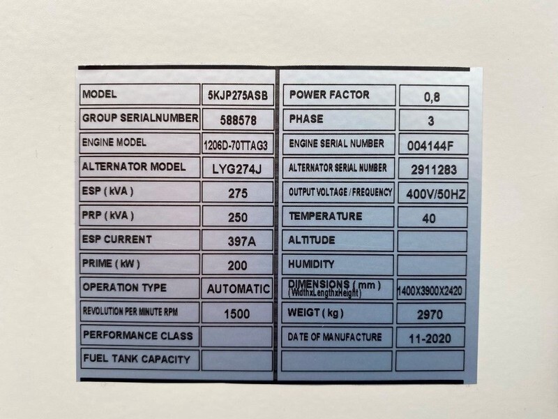 Perkins 275 kVA - 1206D-70TTAG3 Stamford 275 kVA Supersilent generatorset New ! - Industrie generator: afbeelding 2 Perkins 275 kVA - 1206D-70TTAG3 Stamford 275 kVA Supersilent generatorset New ! - Industrie generator: afbeelding 2