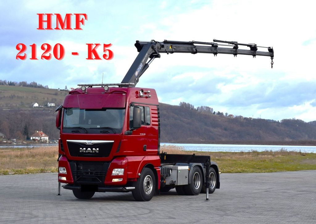 MAN TGX 28.480 Sattelzugmaschine + HMF 2120 K5/FUNK MAN TGX 28.480 Sattelzugmaschine + HMF 2120 K5/FUNK - Kraanwagen: afbeelding 1 MAN TGX 28.480 Sattelzugmaschine + HMF 2120 K5/FUNK MAN TGX 28.480 Sattelzugmaschine + HMF 2120 K5/FUNK - Kraanwagen: afbeelding 1