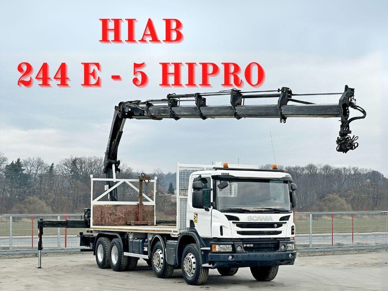 Scania P 410*PLATFORM 7,00m*HIAB 244 E-5 HIPRO+FUNK/8x4 - Vrachtwagen met open laadbak, Kraanwagen: afbeelding 1 Scania P 410*PLATFORM 7,00m*HIAB 244 E-5 HIPRO+FUNK/8x4 - Vrachtwagen met open laadbak, Kraanwagen: afbeelding 1