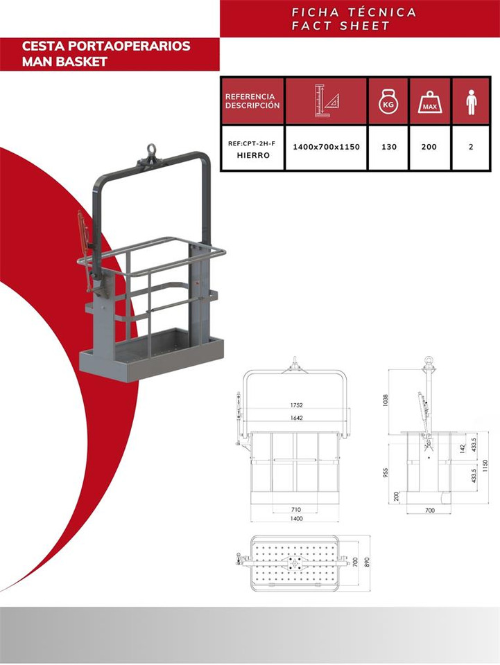 Iron suspended man basket for tower cranes CPT-2H-F - Aanbouwdeel voor Autolaadkraan: afbeelding 3 Iron suspended man basket for tower cranes CPT-2H-F - Aanbouwdeel voor Autolaadkraan: afbeelding 3