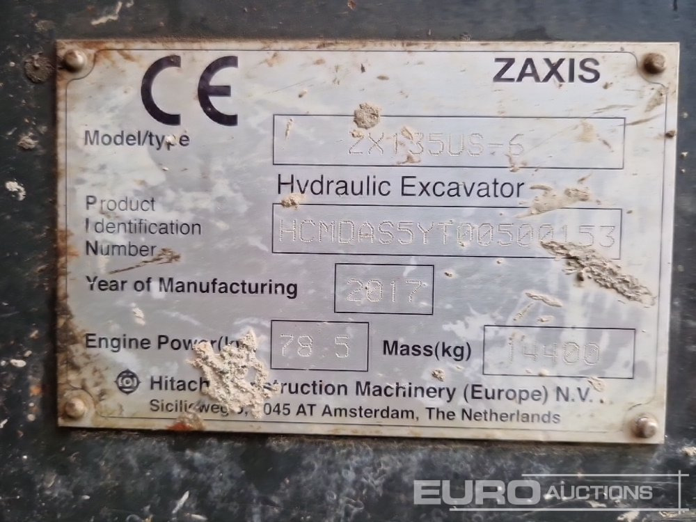 Rupsgraafmachine 2017 Hitachi ZX135US-6: afbeelding 42