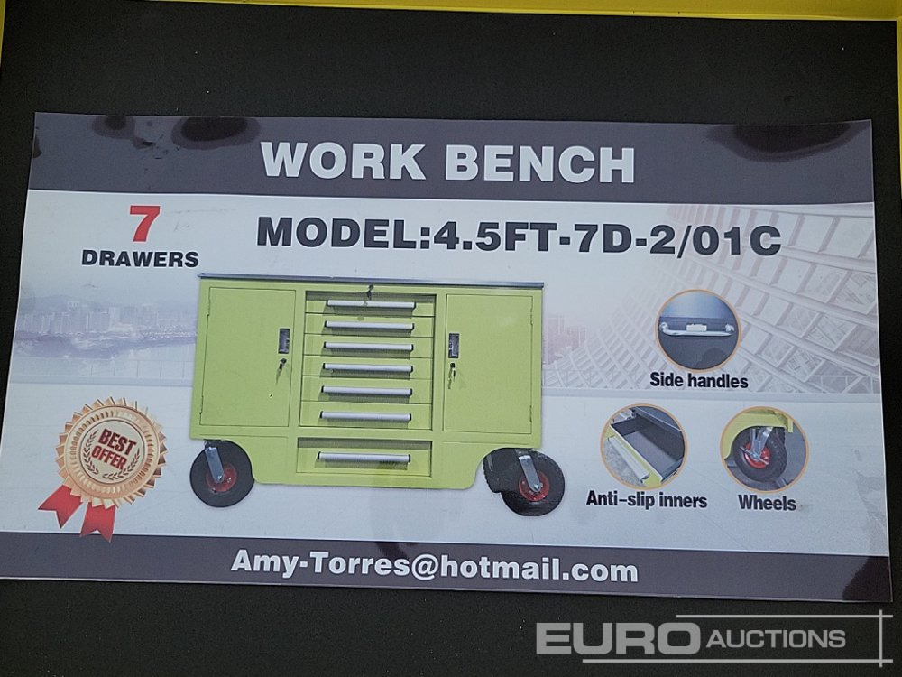 Unused 2025 4.5' Work Bench, 7 Drawers, 2 Cabinets - Werkplaats toebehoor: afbeelding 1 Unused 2025 4.5' Work Bench, 7 Drawers, 2 Cabinets - Werkplaats toebehoor: afbeelding 1