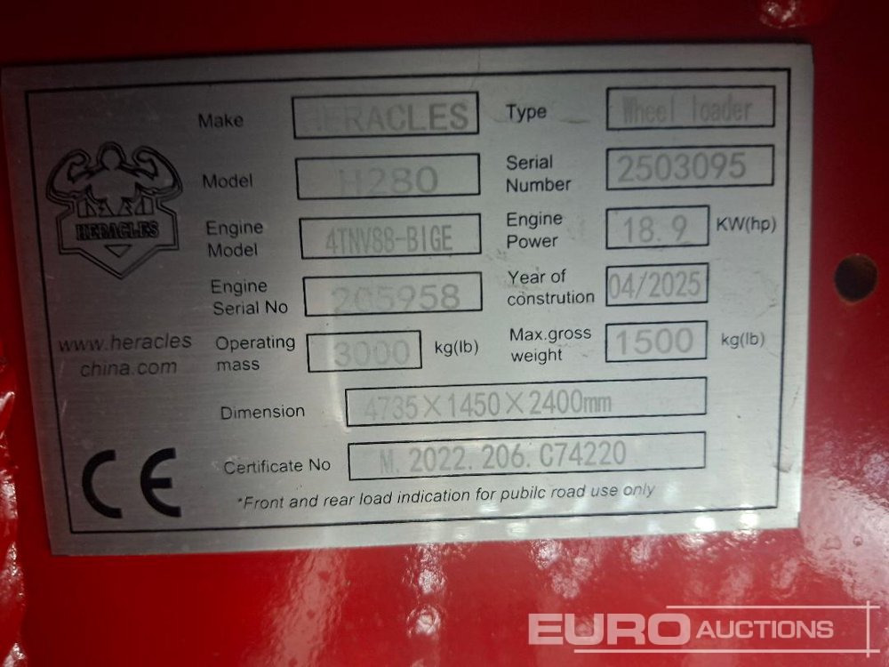 Unused 2025 Heracles H280 - Wiellader: afbeelding 2 Unused 2025 Heracles H280 - Wiellader: afbeelding 2