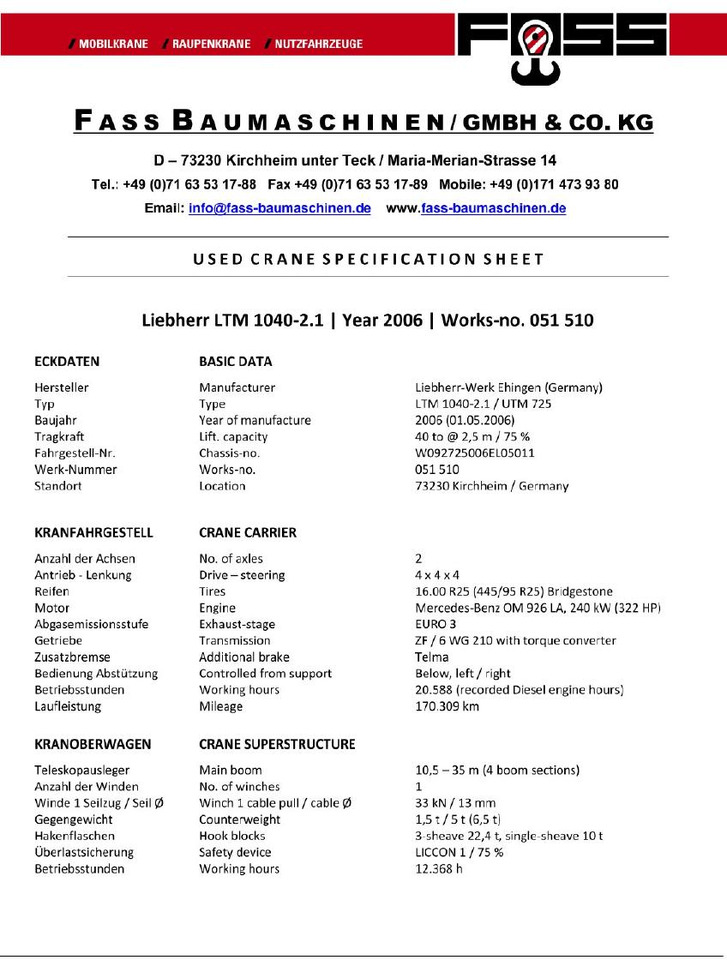 Mobiele kraan Liebherr LTM 1040-2.1 (06 - 051 510): afbeelding 16
